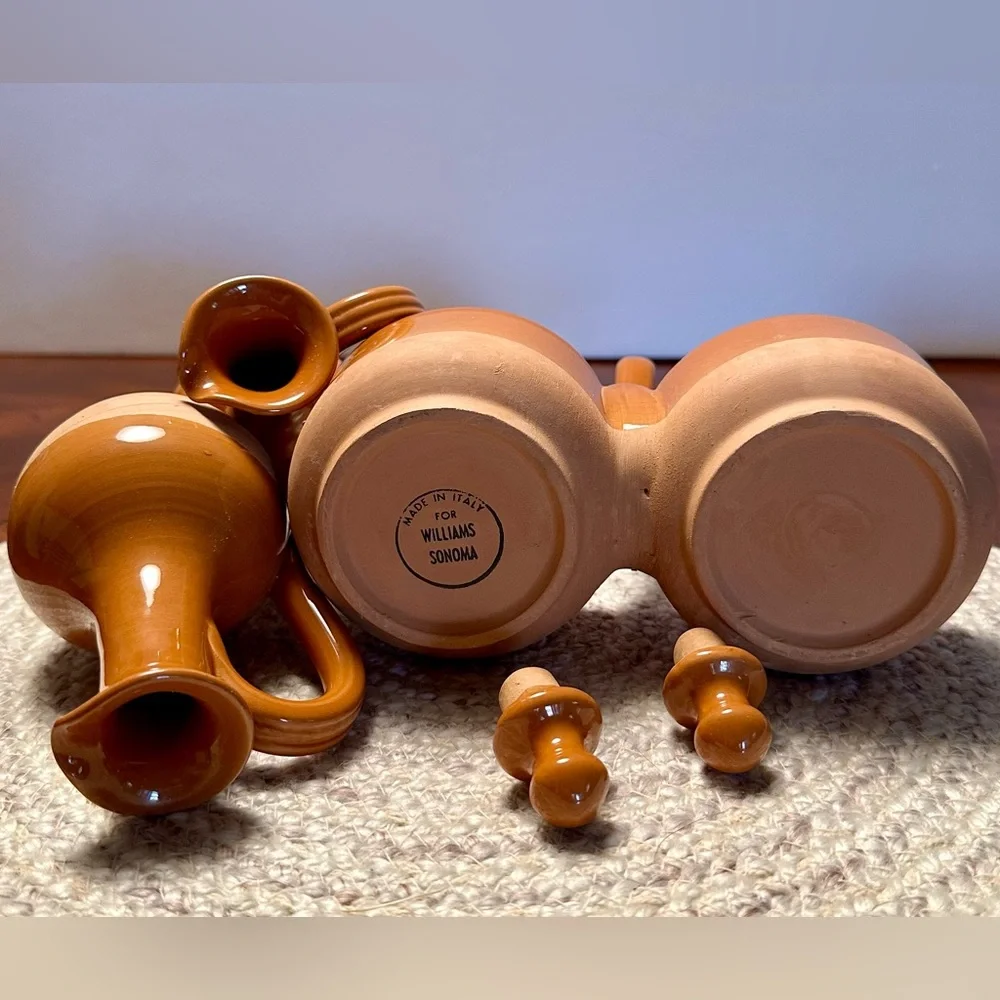 Williams Sonoma Vintage clay Ceramic Oil and Vinegar Cruet Set.